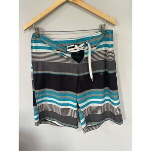 KAKU SURF Men's Quick Dry Lightweight UPF 50+ ECHO Striped Black Swim Trunks 34